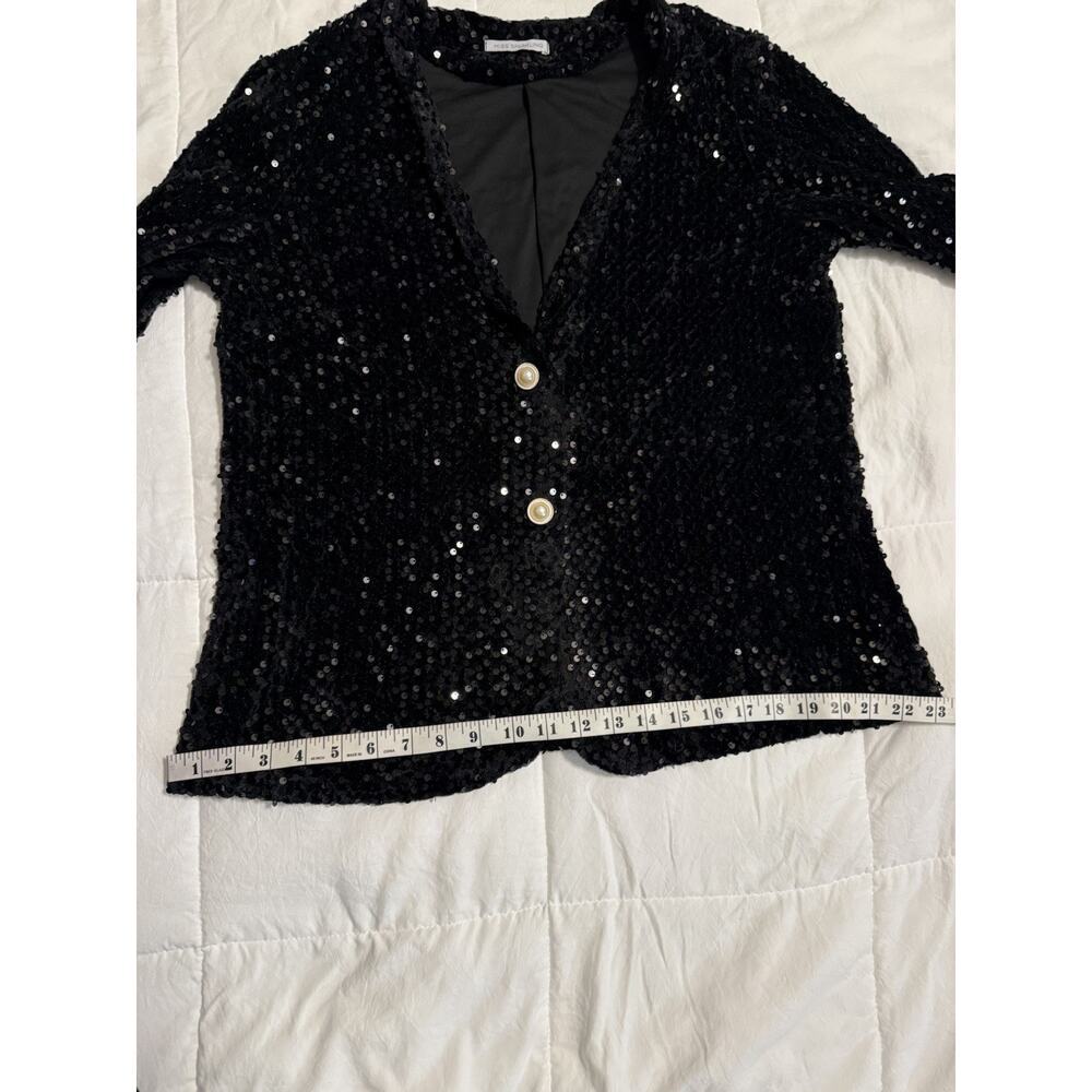Women’s Black Sparkling Sequins Pearl Blazer Size Large Evening Party Wedding - Picture 11 of 12
